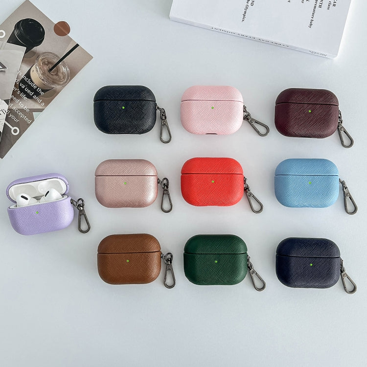 For AirPods 3 Cross Texture PU Leather Bluetooth Earphone Protective Case(Dark Brown) - For AirPods 3 by PMC Jewellery | Online Shopping South Africa | PMC Jewellery | Buy Now Pay Later Mobicred