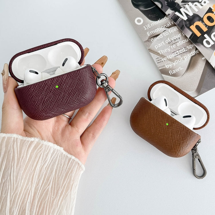 For AirPods 3 Cross Texture PU Leather Bluetooth Earphone Protective Case(Dark Brown) - For AirPods 3 by PMC Jewellery | Online Shopping South Africa | PMC Jewellery | Buy Now Pay Later Mobicred