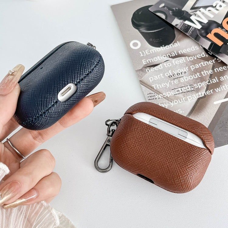 For AirPods Pro Cross Texture PU Leather Bluetooth Earphone Protective Case(Dark Brown) - For AirPods Pro by PMC Jewellery | Online Shopping South Africa | PMC Jewellery | Buy Now Pay Later Mobicred