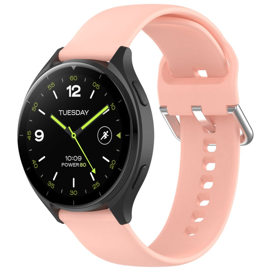 For Xiaomi Watch 2 Solid Color Metal Silver Buckle Silicone Watch Band, Size: S(Light Pink) - Watch Bands by PMC Jewellery | Online Shopping South Africa | PMC Jewellery