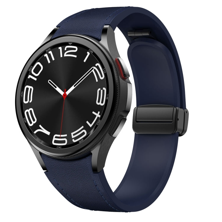 For Samsung Galaxy Watch 6 Magnetic Black Buckle Leather Silicone Watch Band(Midnight Blue) - Watch Bands by PMC Jewellery | Online Shopping South Africa | PMC Jewellery