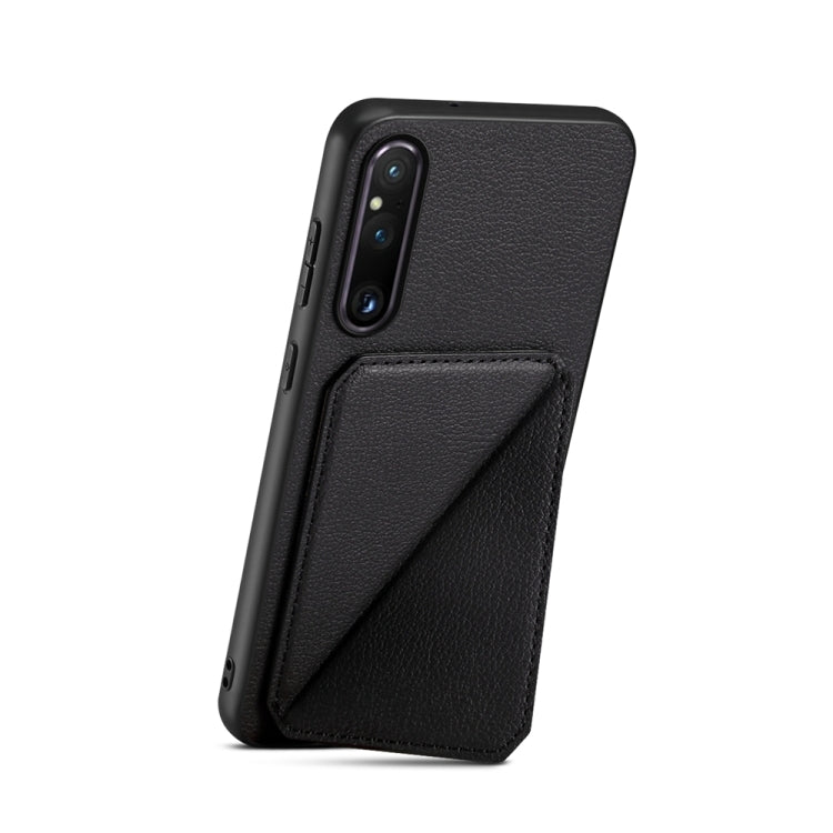 For Sony Xperia 1 V D04 Calf Texture Dual Card Slot Holder Phone Case(Black) - Sony Cases by PMC Jewellery | Online Shopping South Africa | PMC Jewellery | Buy Now Pay Later Mobicred