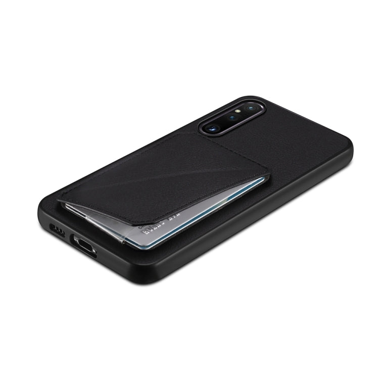 For Sony Xperia 1 V D04 Calf Texture Dual Card Slot Holder Phone Case(Black) - Sony Cases by PMC Jewellery | Online Shopping South Africa | PMC Jewellery | Buy Now Pay Later Mobicred