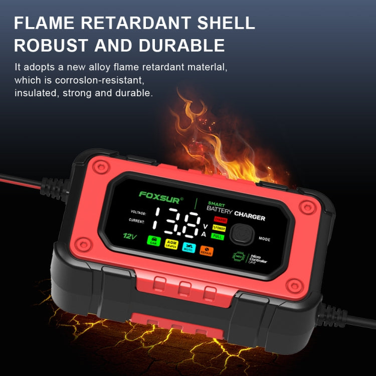 FOXSUR 7A 12V Car / Motorcycle Smart Battery Charger, Plug Type:US Plug(Red) - free shipping - PMC TechLife - Order now!
