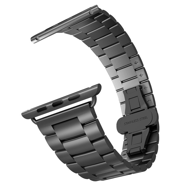 For Apple Watch Series 2 42mm Three-bead Butterfly Buckle Metal Watch Band(Silver Black) - Watch Bands by PMC Jewellery | Online Shopping South Africa | PMC Jewellery