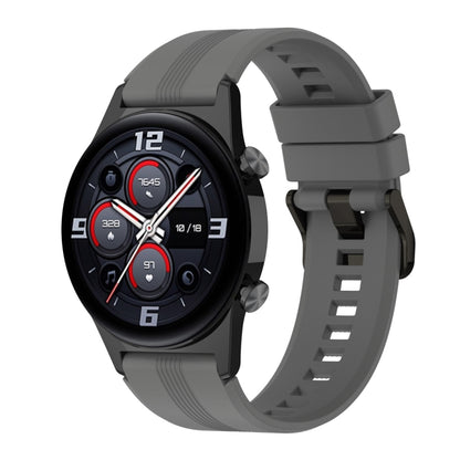 For Honor Watch GS 4 Striped Stainless Steel Buckle Silicone Watch Band(Dark Grey) - Watch Bands by PMC Jewellery | Online Shopping South Africa | PMC Jewellery