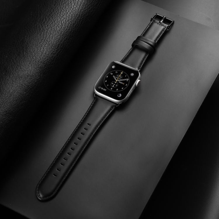 For Apple Watch SE 2023 40mm DUX DUCIS Business Genuine Leather Watch Strap(Black) - Watch Bands by DUX DUCIS | Online Shopping South Africa | PMC Jewellery | Buy Now Pay Later Mobicred