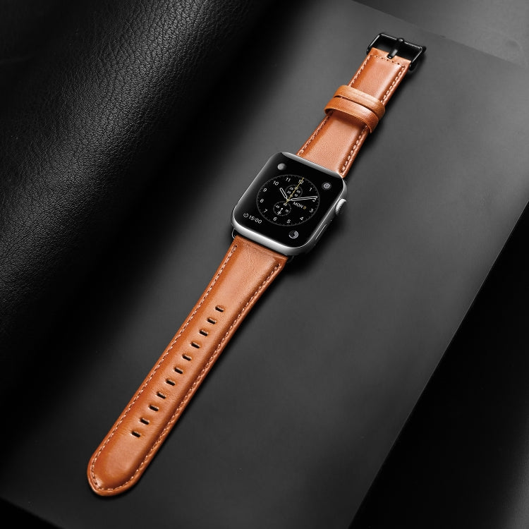 For Apple Watch SE 2022 40mm DUX DUCIS Business Genuine Leather Watch Strap(Khaki) - Watch Bands by DUX DUCIS | Online Shopping South Africa | PMC Jewellery | Buy Now Pay Later Mobicred