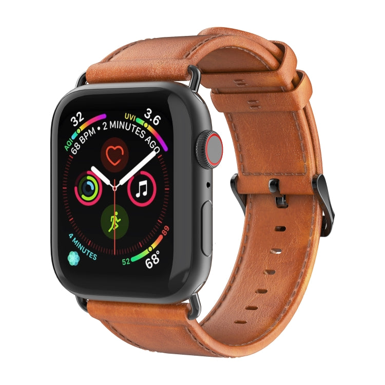 For Apple Watch SE 2022 40mm DUX DUCIS Business Genuine Leather Watch Strap(Khaki) - Watch Bands by DUX DUCIS | Online Shopping South Africa | PMC Jewellery | Buy Now Pay Later Mobicred