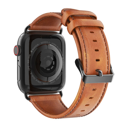 For Apple Watch SE 2022 40mm DUX DUCIS Business Genuine Leather Watch Strap(Khaki) - Watch Bands by DUX DUCIS | Online Shopping South Africa | PMC Jewellery | Buy Now Pay Later Mobicred