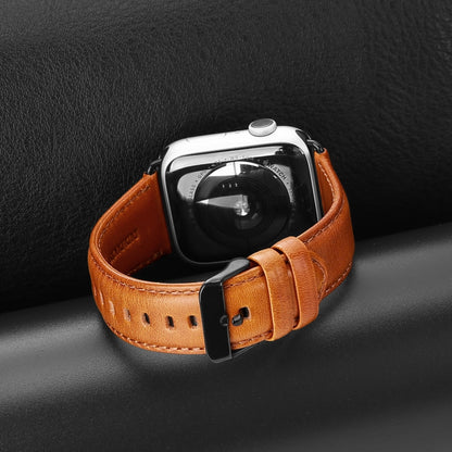 For Apple Watch SE 2022 40mm DUX DUCIS Business Genuine Leather Watch Strap(Khaki) - Watch Bands by DUX DUCIS | Online Shopping South Africa | PMC Jewellery | Buy Now Pay Later Mobicred