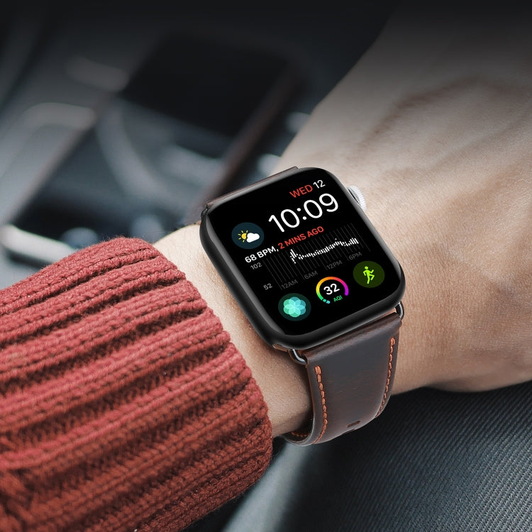 For Apple Watch 42mm DUX DUCIS Business Genuine Leather Watch Strap(Coffee) - Watch Bands by DUX DUCIS | Online Shopping South Africa | PMC TechLife | Buy Now Pay Later Mobicred