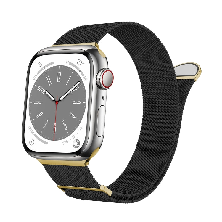 For Apple Watch Ultra 49mm Two Color Milanese Loop Magnetic Watch Band(Black Gold) - Watch Bands by PMC Jewellery | Online Shopping South Africa | PMC Jewellery