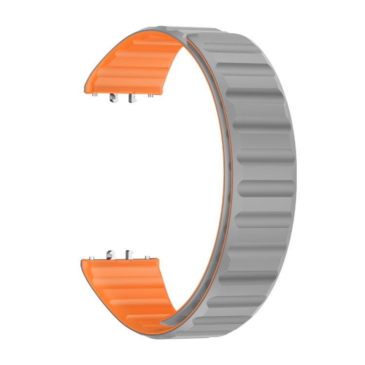 For Samsung Galaxy Fit 3 Two Color Magnetic Silicone Watch Band(Grey Orange) - Watch Bands by PMC Jewellery | Online Shopping South Africa | PMC Jewellery