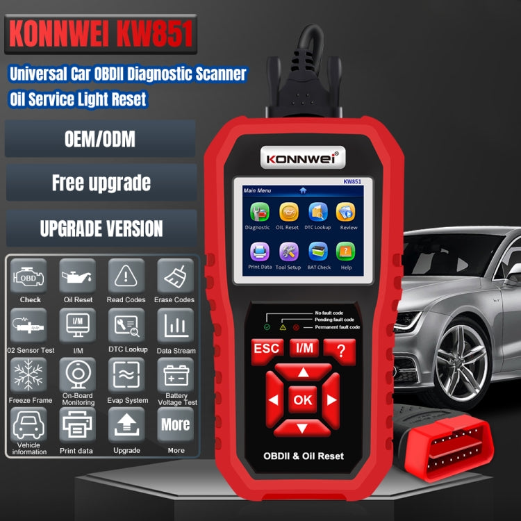 KONNWEI KW851 2 in 1 Car OBDll Scanner Diagnostic Tool Oil Service Light Reset(Black) - Code Readers & Scan Tools by KONNWEI | Online Shopping South Africa | PMC Jewellery | Buy Now Pay Later Mobicred