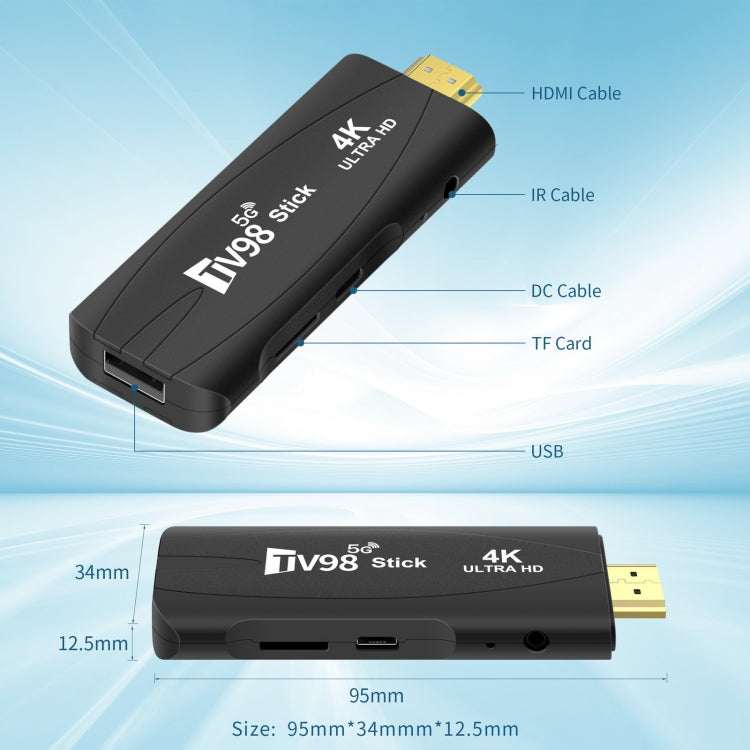 TV98 Rockchip 3228A Quad Core 4K HD Bluetooth Android TV Stick, RAM:2GB+16GB(EU Plug) - Android TV Sticks by PMC TechLife | Online Shopping South Africa | PMC TechLife | Buy Now Pay Later Mobicred