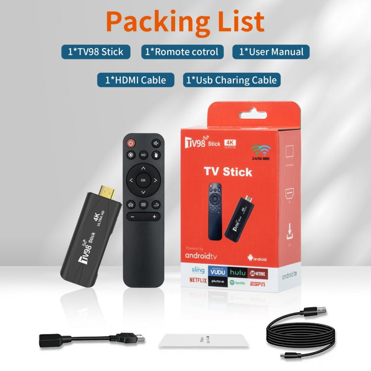 TV98 Rockchip 3228A Quad Core 4K HD Bluetooth Android TV Stick, RAM:4GB+32GB(US Plug) - Android TV Sticks by PMC Jewellery | Online Shopping South Africa | PMC Jewellery | Buy Now Pay Later Mobicred