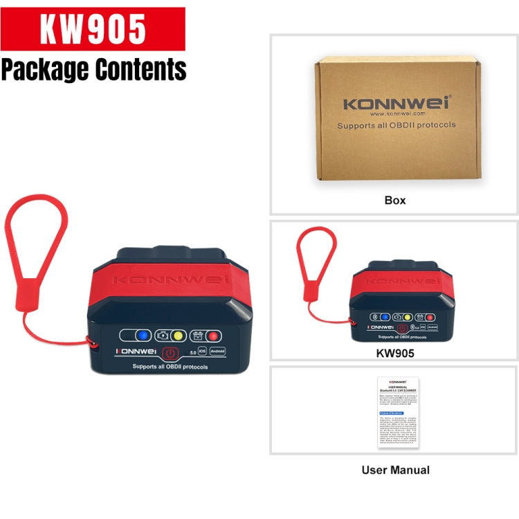 KONNWEI KW905 Bluetooth 5.0 Car OBD2 Scanner Support Android & iOS(Black) - Code Readers & Scan Tools by KONNWEI | Online Shopping South Africa | PMC Jewellery | Buy Now Pay Later Mobicred