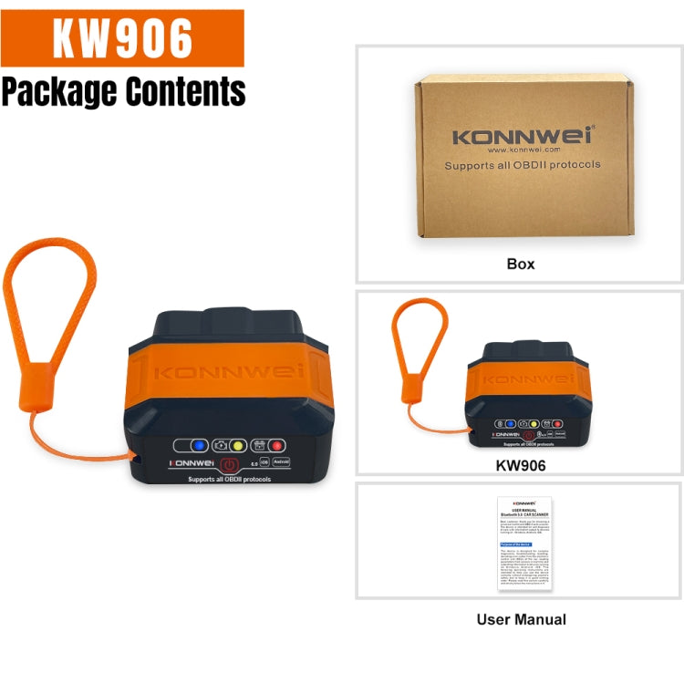 KONNWEI KW906 Bluetooth 5.0 Car OBD2 Scanner Support Android & iOS(Black Orange) - Code Readers & Scan Tools by KONNWEI | Online Shopping South Africa | PMC Jewellery | Buy Now Pay Later Mobicred