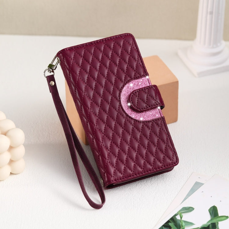 For Google Pixel 7 5G Glitter Lattice Zipper Wallet Leather Phone Case(Wine Red) - Google Cases by PMC Jewellery | Online Shopping South Africa | PMC Jewellery | Buy Now Pay Later Mobicred