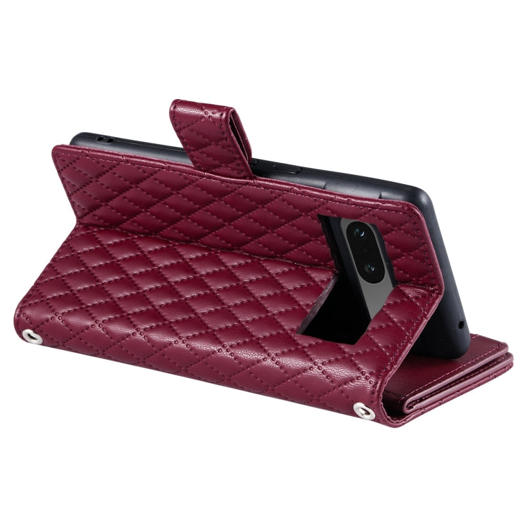 For Google Pixel 7 5G Glitter Lattice Zipper Wallet Leather Phone Case(Wine Red) - Google Cases by PMC Jewellery | Online Shopping South Africa | PMC Jewellery | Buy Now Pay Later Mobicred