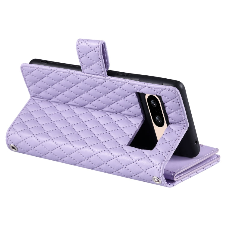 For Google Pixel 8 Glitter Lattice Zipper Wallet Leather Phone Case(Purple) - Google Cases by PMC Jewellery | Online Shopping South Africa | PMC Jewellery | Buy Now Pay Later Mobicred