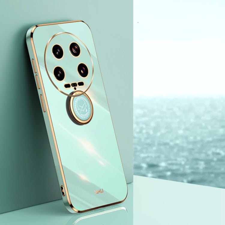 For Xiaomi 14 Ultra 5G XINLI Straight Edge 6D Electroplate TPU Phone Case with Ring Holder(Mint Green) - 14 Ultra Cases by XINLI | Online Shopping South Africa | PMC Jewellery | Buy Now Pay Later Mobicred