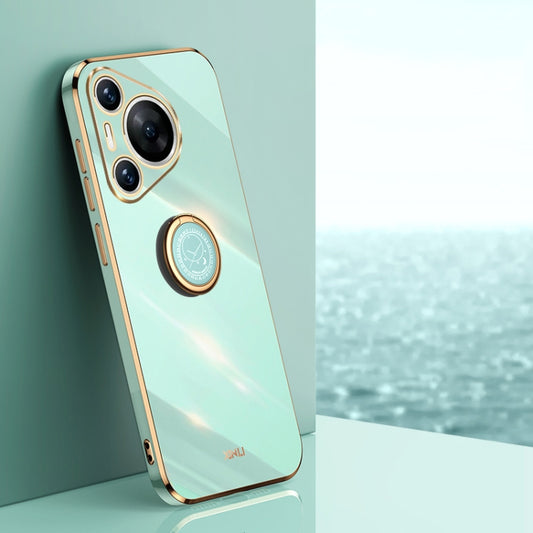 For Huawei Pura 70 Pro / Pura 70 Pro+ XINLI Straight 6D Plating Gold Edge TPU Shockproof Case with Ring Holder(Mint Green) - Huawei Cases by XINLI | Online Shopping South Africa | PMC Jewellery | Buy Now Pay Later Mobicred