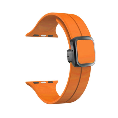 For Apple Watch SE 2023 44mm Magnetic Square Buckle Silicone Watch Band(Orange) - Watch Bands by PMC Jewellery | Online Shopping South Africa | PMC Jewellery