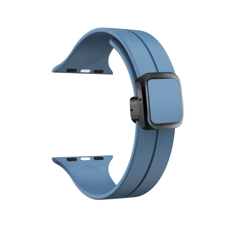 For Apple Watch SE 2023 40mm Magnetic Square Buckle Silicone Watch Band(Blue) - Watch Bands by PMC Jewellery | Online Shopping South Africa | PMC Jewellery