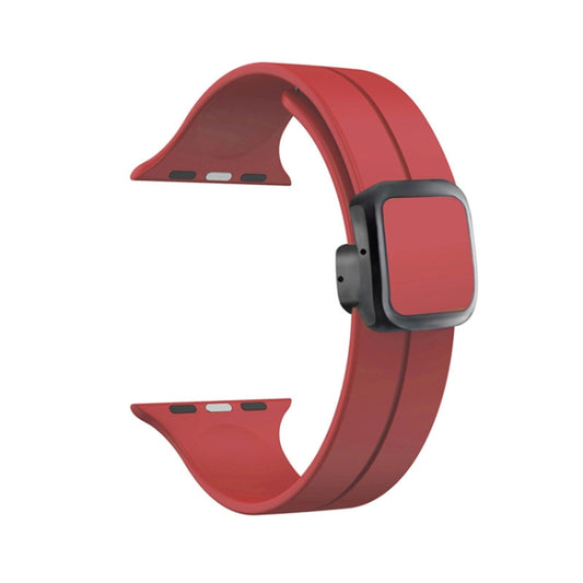 For Apple Watch SE 2023 40mm Magnetic Square Buckle Silicone Watch Band(Red) - Watch Bands by PMC Jewellery | Online Shopping South Africa | PMC Jewellery