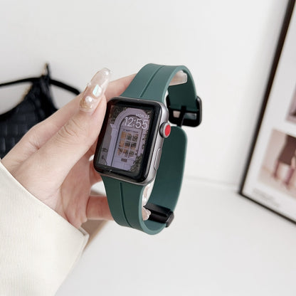 For Apple Watch SE 2023 40mm Magnetic Square Buckle Silicone Watch Band(Pine Green) - Watch Bands by PMC Jewellery | Online Shopping South Africa | PMC Jewellery