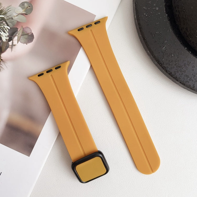 For Apple Watch Series 9 45mm Magnetic Square Buckle Silicone Watch Band(Yellow) - Watch Bands by PMC Jewellery | Online Shopping South Africa | PMC Jewellery