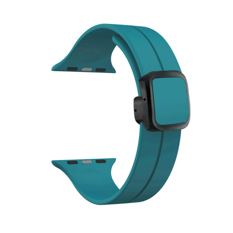 For Apple Watch Series 9 41mm Magnetic Square Buckle Silicone Watch Band(Rock Green) - Watch Bands by PMC Jewellery | Online Shopping South Africa | PMC Jewellery