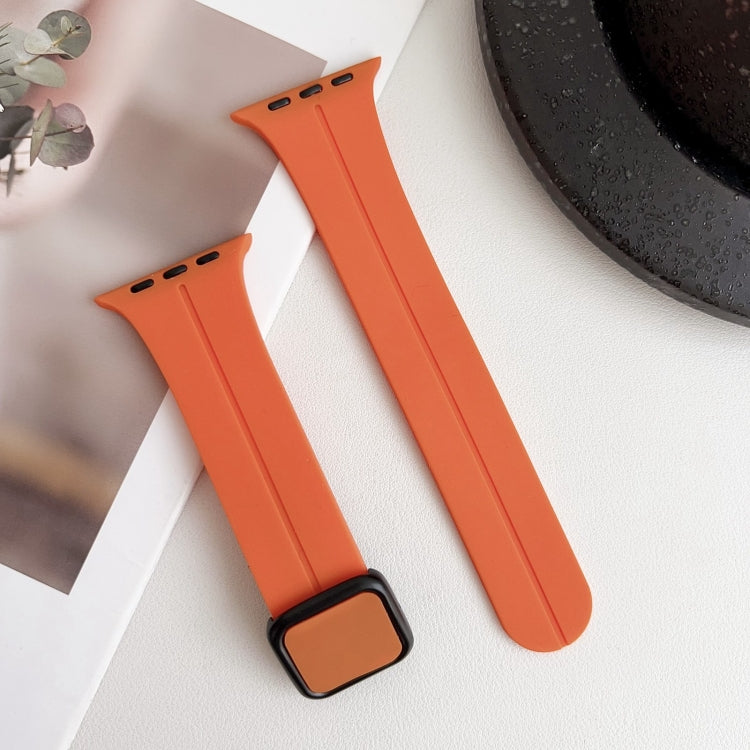 For Apple Watch Ultra 49mm Magnetic Square Buckle Silicone Watch Band(Orange) - Watch Bands by PMC Jewellery | Online Shopping South Africa | PMC Jewellery