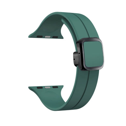 For Apple Watch Series 8 45mm Magnetic Square Buckle Silicone Watch Band(Pine Green) - Watch Bands by PMC Jewellery | Online Shopping South Africa | PMC Jewellery