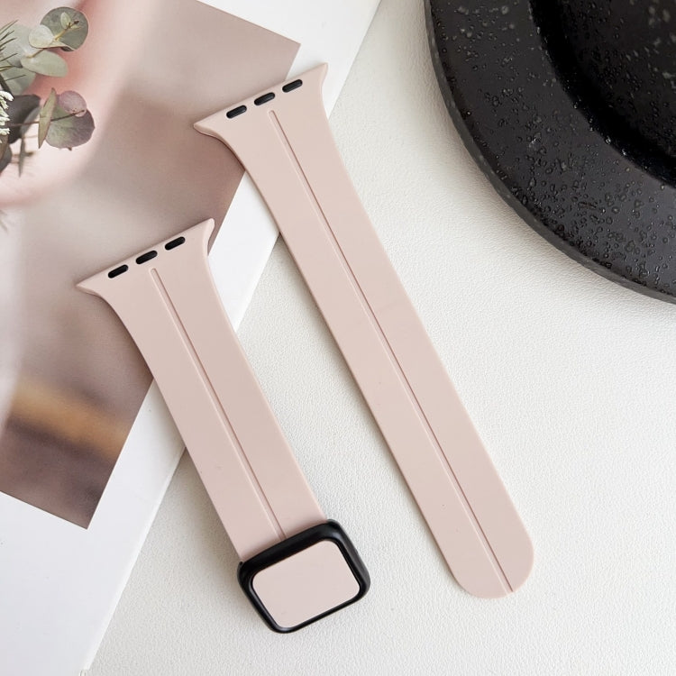 For Apple Watch SE 2022 40mm Magnetic Square Buckle Silicone Watch Band(Sand Pink) - Watch Bands by PMC Jewellery | Online Shopping South Africa | PMC Jewellery