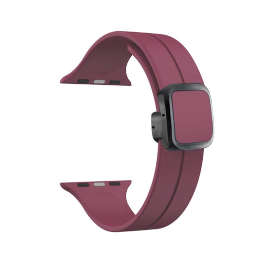 For Apple Watch Series 7 41mm Magnetic Square Buckle Silicone Watch Band(Wine Red) - Watch Bands by PMC Jewellery | Online Shopping South Africa | PMC Jewellery