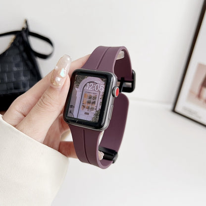 For Apple Watch Series 7 45mm Magnetic Square Buckle Silicone Watch Band(Fruit Purple) - Watch Bands by PMC Jewellery | Online Shopping South Africa | PMC Jewellery