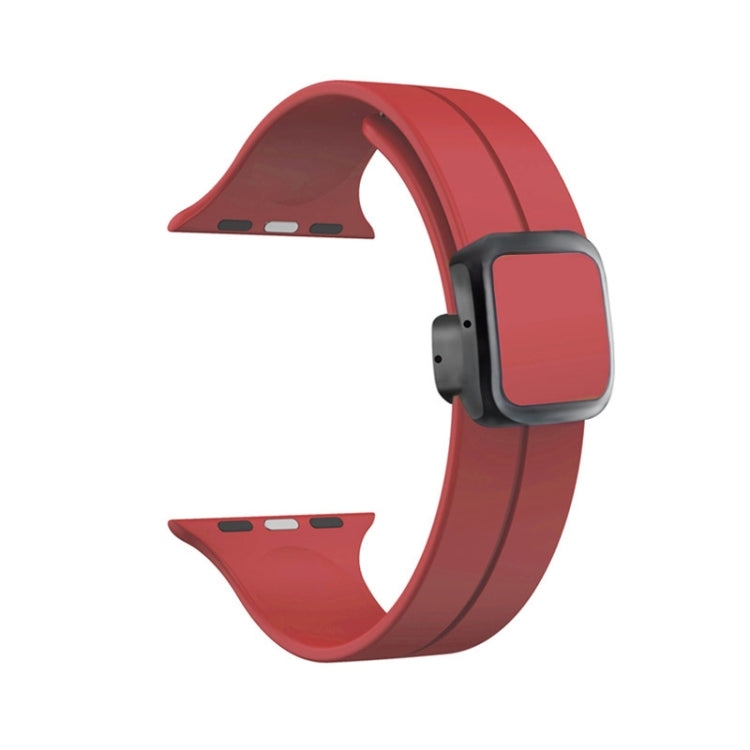 For Apple Watch Series 7 45mm Magnetic Square Buckle Silicone Watch Band(Red) - Watch Bands by PMC Jewellery | Online Shopping South Africa | PMC Jewellery