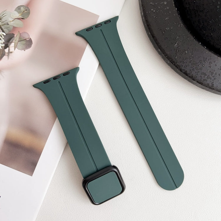 For Apple Watch Series 7 45mm Magnetic Square Buckle Silicone Watch Band(Pine Green) - Watch Bands by PMC Jewellery | Online Shopping South Africa | PMC Jewellery