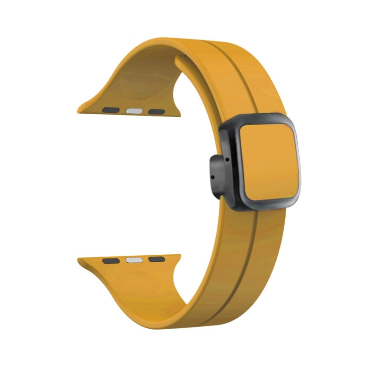 For Apple Watch SE 44mm Magnetic Square Buckle Silicone Watch Band(Yellow) - Watch Bands by PMC Jewellery | Online Shopping South Africa | PMC Jewellery