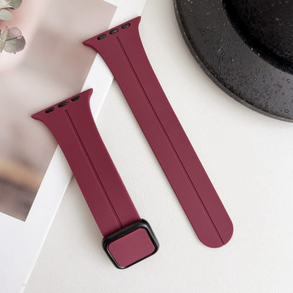 For Apple Watch SE 44mm Magnetic Square Buckle Silicone Watch Band(Wine Red) - Watch Bands by PMC Jewellery | Online Shopping South Africa | PMC Jewellery