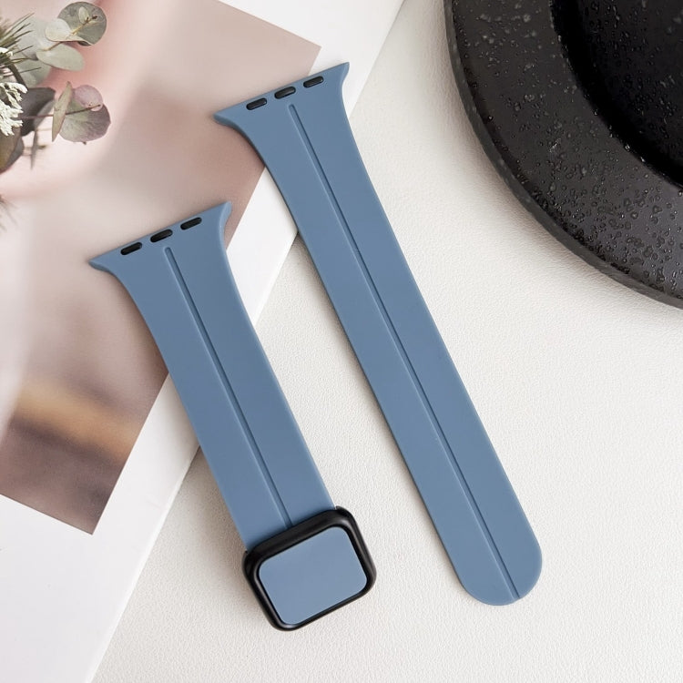 For Apple Watch Series 6 44mm Magnetic Square Buckle Silicone Watch Band(Blue) - Watch Bands by PMC Jewellery | Online Shopping South Africa | PMC Jewellery