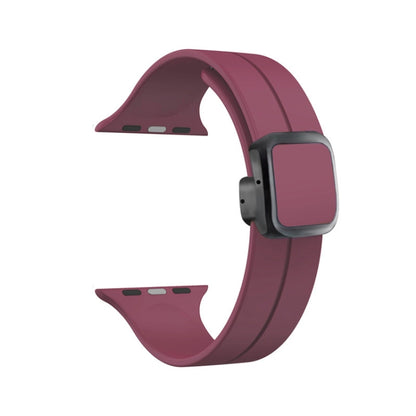 For Apple Watch Series 6 44mm Magnetic Square Buckle Silicone Watch Band(Wine Red) - Watch Bands by PMC Jewellery | Online Shopping South Africa | PMC Jewellery