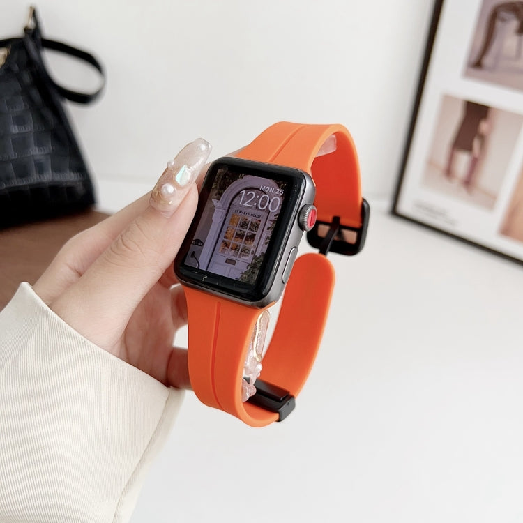 For Apple Watch Series 5 44mm Magnetic Square Buckle Silicone Watch Band(Orange) - Watch Bands by PMC Jewellery | Online Shopping South Africa | PMC Jewellery