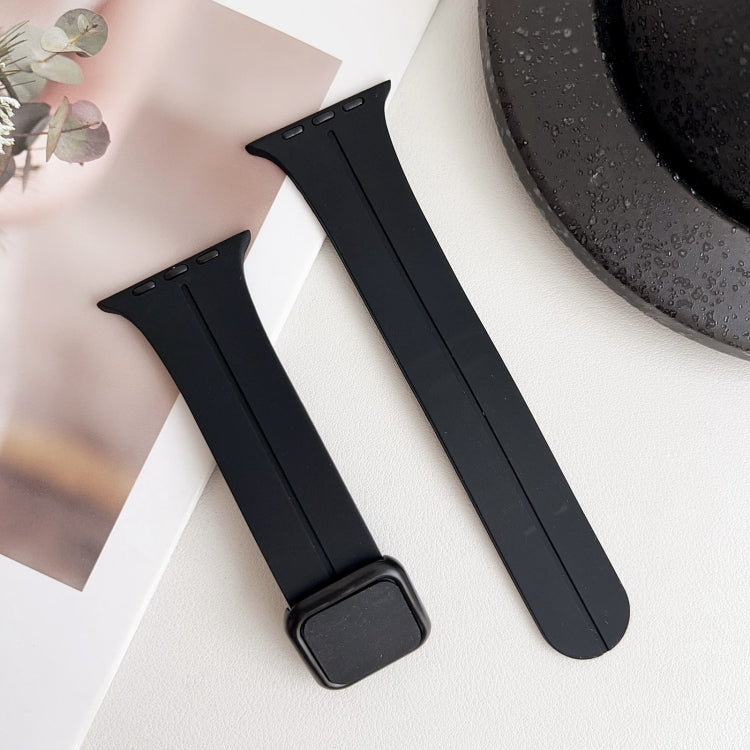 For Apple Watch Series 5 44mm Magnetic Square Buckle Silicone Watch Band(Black) - Watch Bands by PMC Jewellery | Online Shopping South Africa | PMC Jewellery