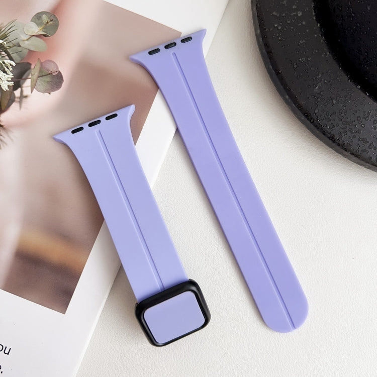 For Apple Watch Series 3 38mm Magnetic Square Buckle Silicone Watch Band(Lilacs Purple) - Watch Bands by PMC Jewellery | Online Shopping South Africa | PMC Jewellery