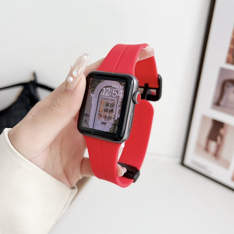 For Apple Watch 38mm Magnetic Square Buckle Silicone Watch Band(Red) - Watch Bands by PMC TechLife | Online Shopping South Africa | PMC TechLife