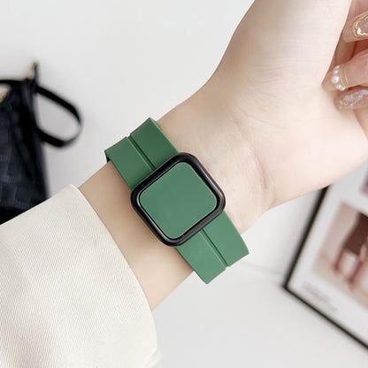 For Apple Watch Series 2 38mm Magnetic Square Buckle Silicone Watch Band(Pine Green) - Watch Bands by PMC Jewellery | Online Shopping South Africa | PMC Jewellery